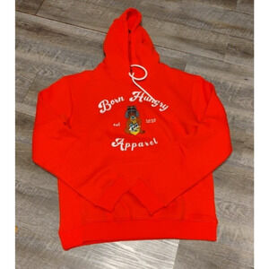 Born hungry Men Hoodie Sweatshirt Sz 3XL Heather Embroidered Graphics orange NWT